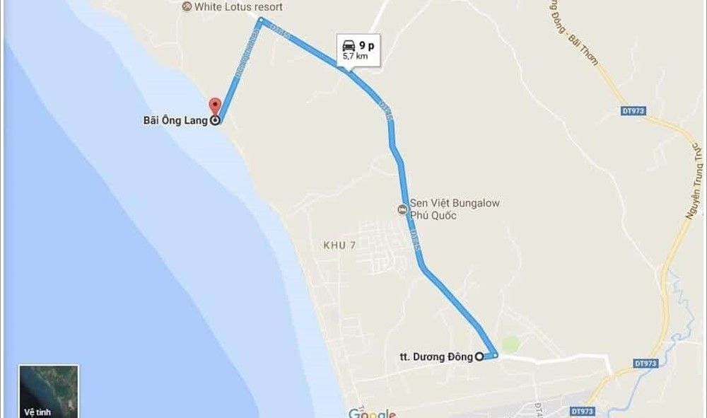 Hướng di chuyển đến Bãi Ông Lang