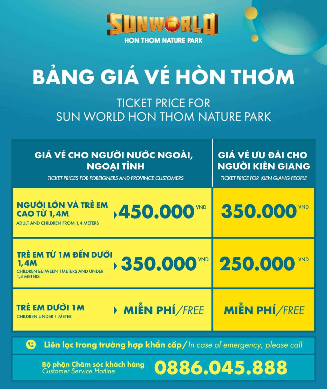 Bảng giá vé cáp treo Hòn Thơm