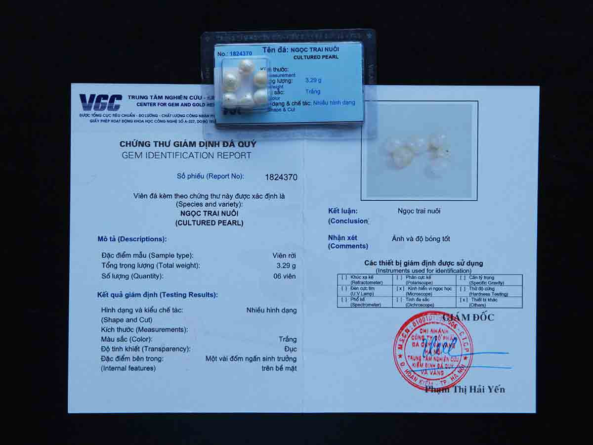 Giấy kiểm định chất lượng ngọc trai