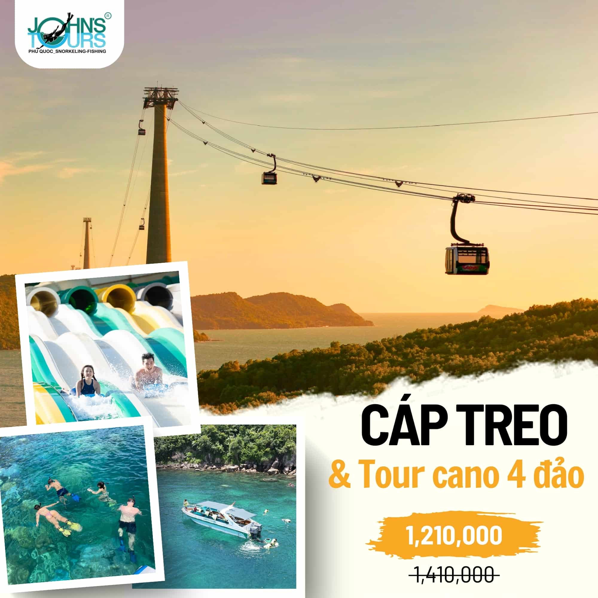 Cáp treo Hòn Thơm &amp; Tour 4 Đảo Bằng Cano